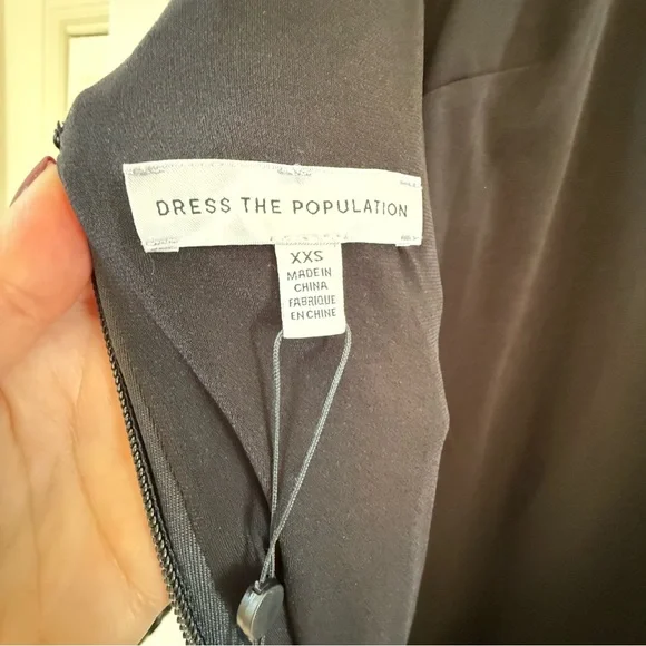 DRESS THE POPULATION Emery Sequin Midi Dress in Black XXS NWT - Picture 10 of 16